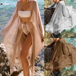 Sexy Shining Mesh Beachwear Bikini Cover Up Belt Summer Long Cardigan Swimsuit For Beach