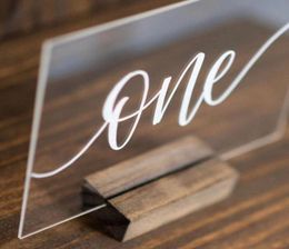 Acrylic Calligraphy Wedding Table Numbers With Wood Holder Set Personalized Number Sign Modern Wedding Table Number for Party5221489