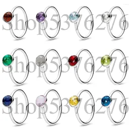 Cluster Rings 925 Sterling Silver January February March April May Twelve Months Droplet Birthstone Fashion Ring For Women Gift DIY Jewellery