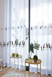 Modern Embroidered Bird Curtains Living Room Cotton Linen Window Tulle for Kid Bedroom Elegant White Sheer Curtain for Kitchen CJ19137215