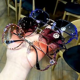 Sunglasses Rimless Diamond Women Men Fashion Polygon Oversized Frameless Glasses Retro Pink Gradient Car Driving Sun