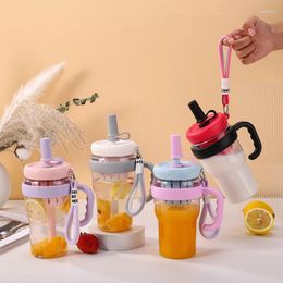 Mugs 2024 Summer Plastic Cups Coffee Milk Tea Cute Wind With Drain Straw Kettle High Temperature Resistant Handle