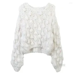 Women's Sweaters 2024 Spring White Sweater Women Korean Fashion Pullover Long Sleeve Tops Hairball O-Neck Loose Knit Top Jersey Sueter Mujer