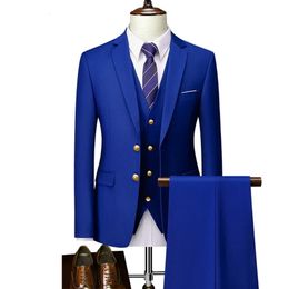 Men Business 3 Pieces Suits Sets Male Groom Wedding Banquet Solid Color High End Custom Large Size Brand Blazers Jacket Coat 240430