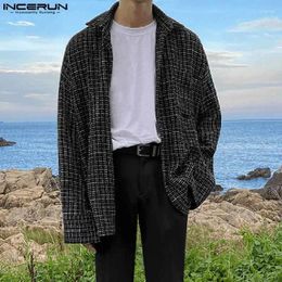 Men's Casual Shirts INCERUN 2024 Men Shirt Plaid Lapel Long Sleeve Button Autumn Clothing Loose Streetwear Korean Fashion S-5XL