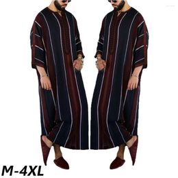 Ethnic Clothing Men Muslim Long Striped Robes Spring Summer Islamic Arabian Kaftan Saudi Arab Middle East Dubai Abaya Retro Jubba Thobe