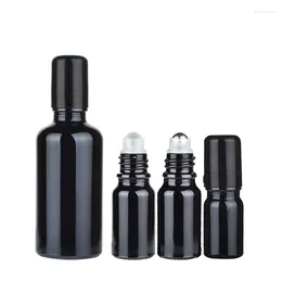 Storage Bottles Empty Essential Oil Vial Steel Roller Glass Bead Cosmetic Packing Shiny Black Roll On Bottle 5ml 10ml 20ml 30ml 50ml 100ml