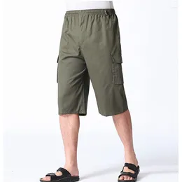 Men's Pants Fashion Elastic Spliced Pockets Straight Casual Clothing 2024 Summer Loose Solid Colour High Waist Capri