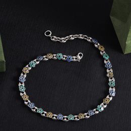 2024 Necklace G Jewelry Fashion Gift Colorful diamond flower necklace bracelet Enamel Flower Necklaces Silver Choker Clavicular Woman Bracelet Jewelry