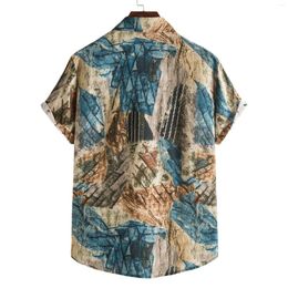 Men's Casual Shirts Summer Vintage Printed Shirt Men Short Sleeve Turn Down Collar Mens S Cotton Linen Male Japanese Fashion Tops