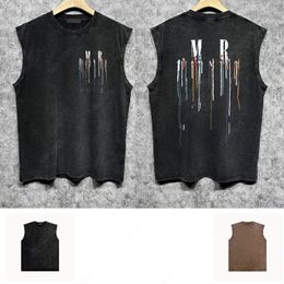 wash vest men tops t shirt designer shirts women graphic tee tshirt Painted Fringed Letters Loose Print Front and back printed Cotton round neck Tees clothes