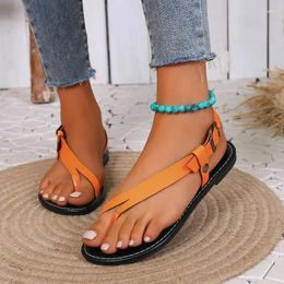 Casual Shoes For Women 2024 Thong Women's Sandals Open Toe Buckle Strap Flat Heel Soft Bottom Ladies