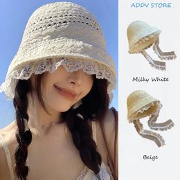 Berets Trendy Bucket Hat For Women With French Lace And Hollow-out Weave Ideal Beach Sun