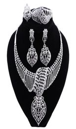 New Fashion African Jewelry Set Dubai Silver Plated Bridal Necklace Earrings Set Crystal Indian Wedding Jewelry7976965