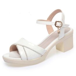 Summer 2024 New Genuine Leather High-heel Large Size Fashion Sandals For Women