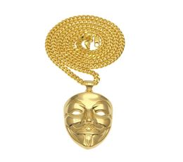 New Fashion Personality Men Hiphop Necklace Yellow Gold Plated Stainless Steel Mask Pendant Necklace with 5mm 70cm Cuban Chain for9461286