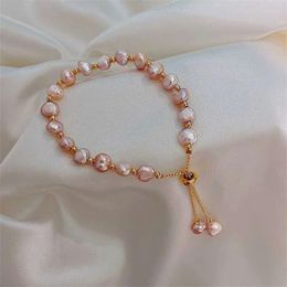 Strand Baroque Freshwater Round Pearl Bracelet For Women Natural Bangle Jewellery Girl Daughter Birthday Friendship Gift