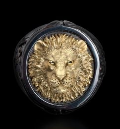 Cool Men039s 18K Yellow Gold Twotone Black Gold Diamond Ring Africa Grassland Lion Ring Men Wedding Party Jewelry Size 7 146919239