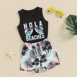 Clothing Sets Little Boy Summer Outfit Letter Print Round Neck Sleeveless Tank Tops Tree Elastic Waist Shorts Toddler 2 Piece Set