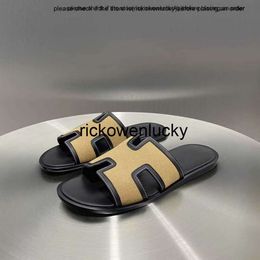h High Edition Slippers Wearing One Line on the Outside Genuine Leather Beach Shoes Summer h Family Trend Mens Colour Matching
