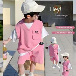 Children Sets Kids Cloths Boys Summer Suit Shortsleeved Top Loose Shorts Twopiece Set for Outer Wear Loungwear Outfit 240426