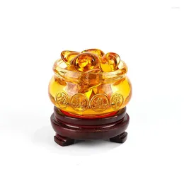 Bottles Mysterious Chinese Yellow Crystal Gold Ingots Wealth Cornucopia Treasure Bowl Statue Fengshui Home Decoration
