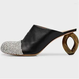 Dress Shoes Patchwork Round Toe Bling Mixed Color Strange High Heels Women Sandals Slip On Outdoor Mules Western Female