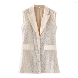 Women's Vests 2024 Spring Casual Fashion Single Breasted Pocket Decoration With Two Piece Spliced Suit Vest