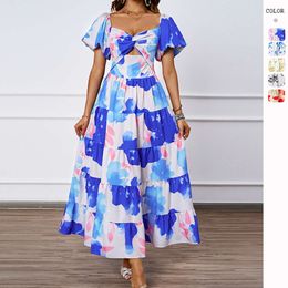 Hot selling Summer New Elegant Flower Hollow Off Shoulder Printed Women's Dress