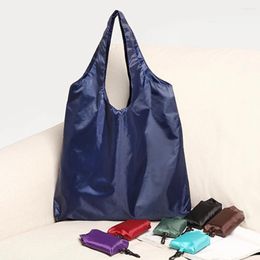 Shopping Bags 1 Pc Portable Reusable Bag Oxford Washed Solid Color Grocery Purse Foldable Waterproof Ripstop Shoulder Handbag