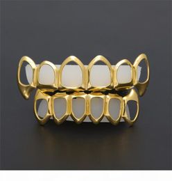 New Hip Hop Custom Fit Grill Six Hollow Open Face Gold Mouth Grillz Caps Top Bottom With Silicone Vampire teeth Set2937906