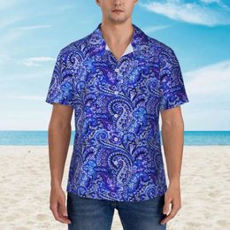 Men's Casual Shirts Hawaiian Shirt Beach Vibrant Blue Paisley Blouses Retro Print Elegant Men Short Sleeves Harajuku Clothes
