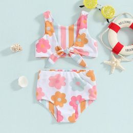 Clothing Sets Toddler Baby Girls Summer Swimsuit Floral Print Knot Front Tankini Tops Swim Shorts Swimwear 2 Pieces Bathing Suit Beach