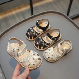 Baby Girls Sandals Summer Floral Princess Shoes Anti Slip Soft Sole CutOuts Children Casual Toddler Kids Beach 240425