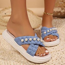 Casual Shoes Pearl Slippers Female Fashion Cute Personality Beautiful Outdoor Platform Light Foot Massage Shopping Sandals