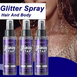 Body Glitter 100ml Glitter Spray Body Face Hair Glitter Powder Spray Fine Shiny Purple High Gloss Powder Spray Skin Brightening Party Supply d240503