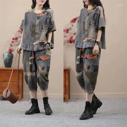 Women's Pants 2024 Mom Ethnic Style Denim Harlan Set Two-piece For Summer Small Casual High-end Clothing A Complete