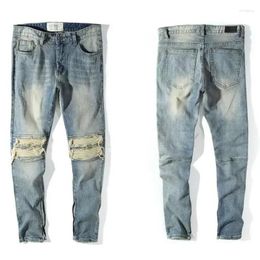 Men's Jeans Ripped With Holes Broken Trousers Man Cowboy Pants Torn Tapered Pockets Light Blue Summer Denim Trend 2024 Luxury Xs