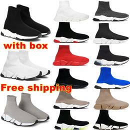 With BOX Free Shipping designer sock shoes speed trainer Casual shoes for men womens clear sole Black White Beige Lace mens sports sneakers tennis size 5.5 -11