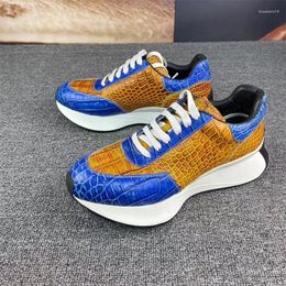 Casual Shoes Fashion Gold Blue Mixed Colors Authentic Crocodile Skin Men Chic Sneakers Exotic Genuine Alligator Leather Male Lace-up