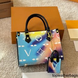 Lvse Lvity TwoTone Women Colourful Cartoon Pattern High quality Printed Designer Tote Bag with Little Lovely Coin Purse Adjustable Leather Strap