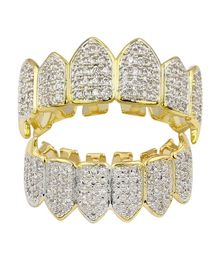 Hip Hop Iced Out CZ Gold Teeth Grillz Caps Top Bottom Diamond Teeth Grillzs Set Men Women Grills1994266