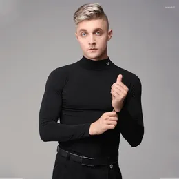 Stage Wear Black Long Sleeved Ballroom Dance Tops Men Performance Latin Shirt Fashion Male High Collar Modern Dancing Top