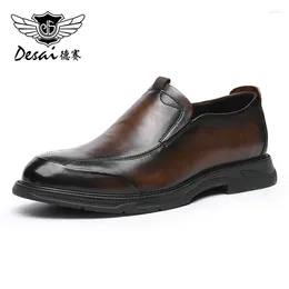 Casual Shoes DESAI For Men Easy Wear Loafers Genuine Leather Fashion Metal Buckle Work Designer 2024 Arrival