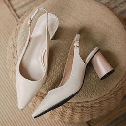 Casual Shoes Fashion Brand Designer Elegant Woman Heeled Solid Buckle Strap Sandals Pointed Toe Zapatos Chunky Heels Chaussures Femme