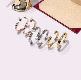 Fashion classic screw earrings with diamond C hoop titanium steel stud earrings man woman gift party birthday jewelry6222698