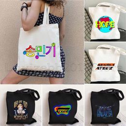 Drawstring ATEEZ HALA Letter Print Korean Style Kpop Harajuku Fashion SayMyName Girl Women Shopping Shoulder Cotton Shopper Casual Handbag