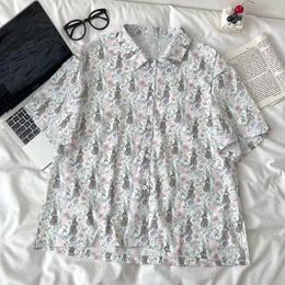 Women's Blouses Floral Full Print Beach Shirts Oversized Women And Men Short Sleeve Cause Shirt Cuba Summer 2024