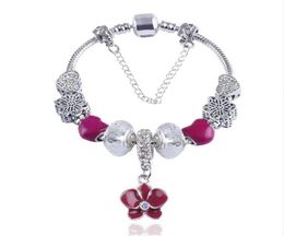 Fashion 925 Sterling Silver White Murano Glass Lampwork European Charm Beads Orchid Flower Dangle Fits Charm Bracelets Necklace6335633