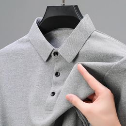 Mens Fashion Waffle Solid Long Sleeved Polo Shirt Summer Breathable Comfortable Top 240418